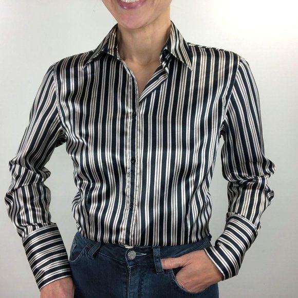 Zara Tops - COPY - Zara S Shirt Grey Silky Pinstripe Menswear…